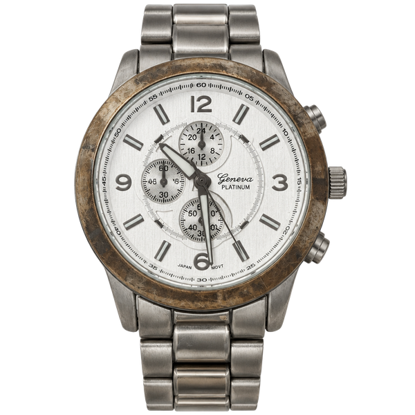Geneva Platinum Chronograph Style Watch Silver Dial Link Band