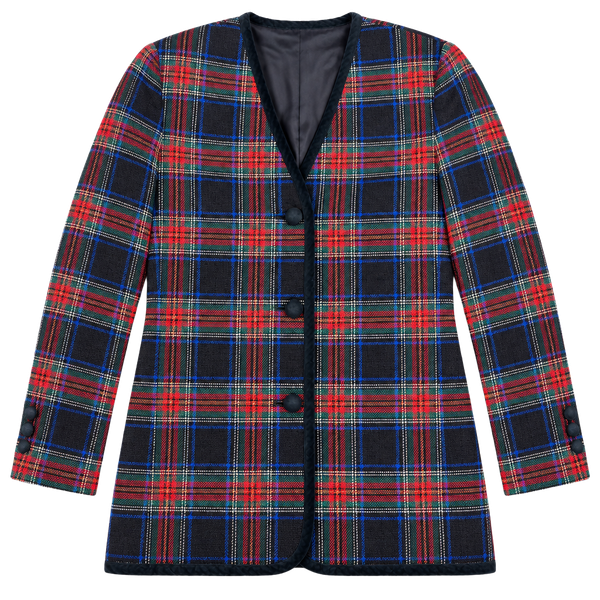 Liz Claiborne Collection Blazer Tartan Plaid Wool Blend Velvet Trim Size 8 