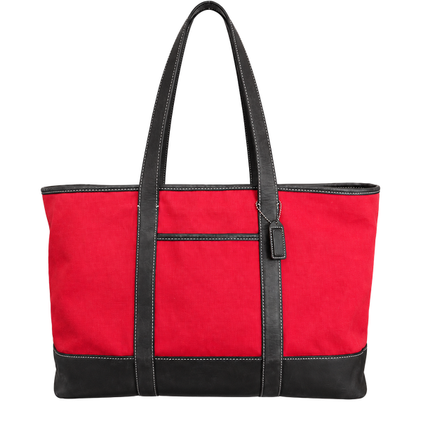 Coach 6184 Red Canvas Leather Trim Tote Bag
