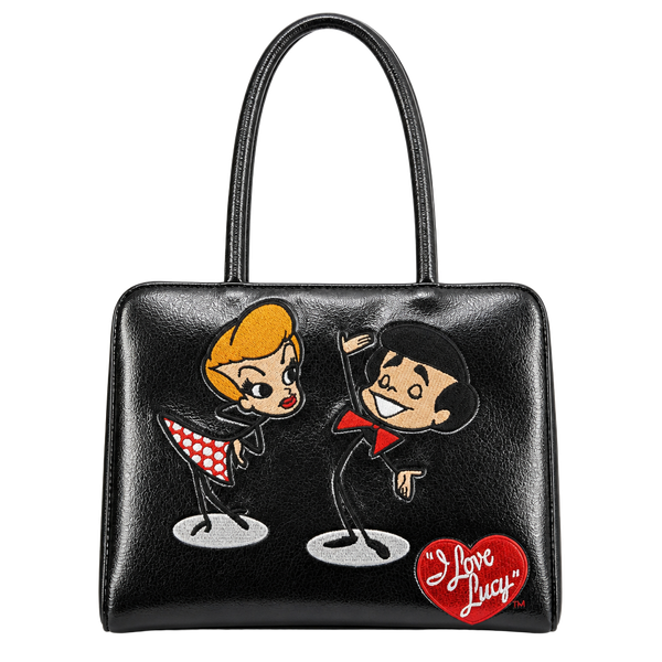 I Love Lucy Black Handbag With Embroidered Characters And Dust Bag