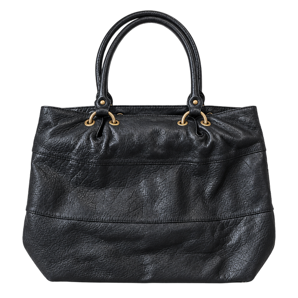 Elena Solano Black Buttery Leather Pebbled Tote Handbag