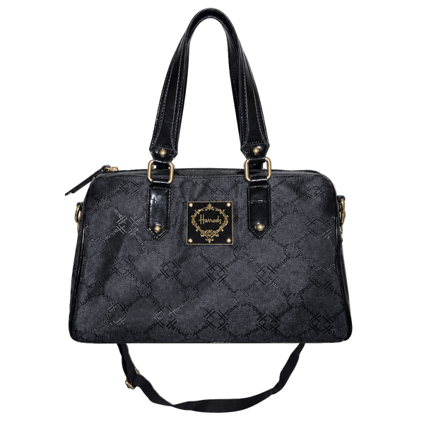 Harrods Black Monogram Boston Bag Y2K Shoulder Crossbody Handbag