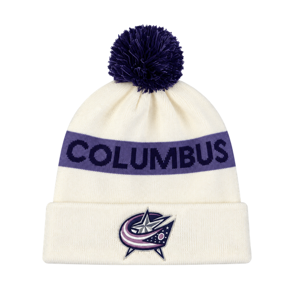 Adult Fanatics Columbus Blue Jackets Hockey Fights Cancer Cuffed Knit Hat Pom