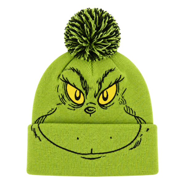 Dr. Seuss The Grinch Pom Beanie One Size Fits Most Green Cuffed Knit Hat