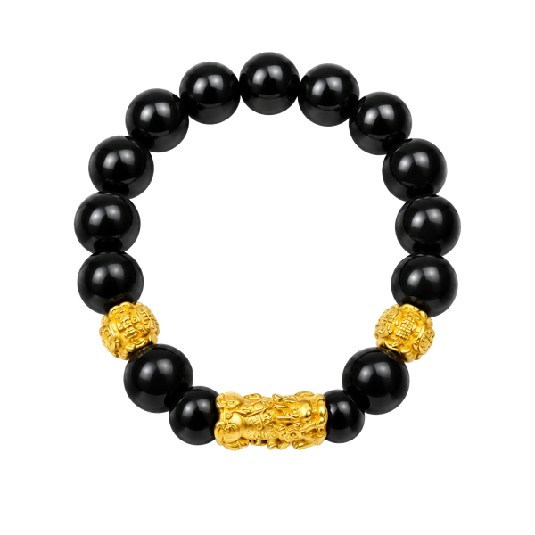Feng Shui Black Obsidian Pixiu Wealth Beaded Bracelet