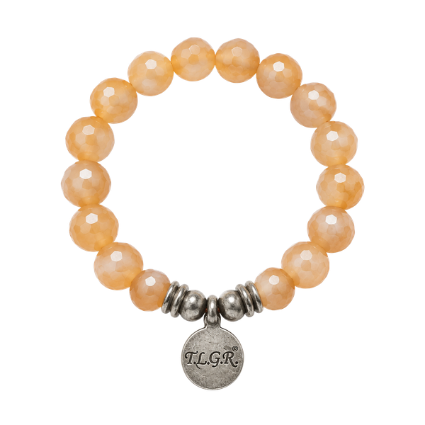 Beaded Peach Stone Bracelet with Mom Charm
