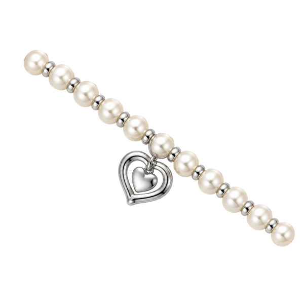 Unbranded Faux Pearl Beaded Stretch Bracelet Heart Pendant