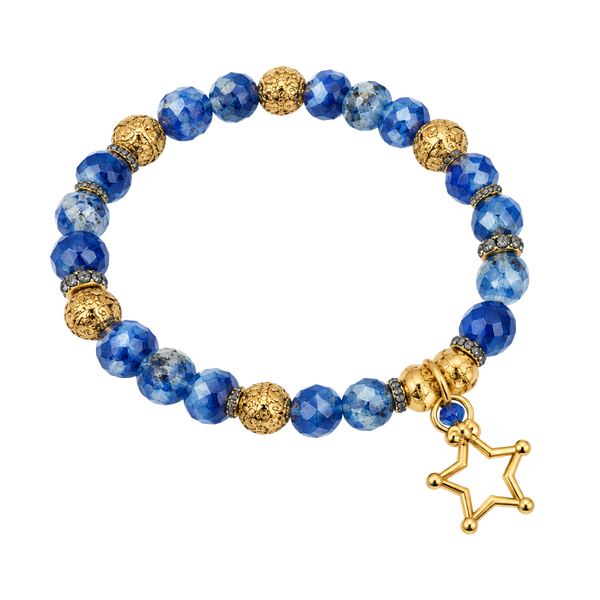 Handmade Beaded Bracelet Blue Stone With Gold Star Charm