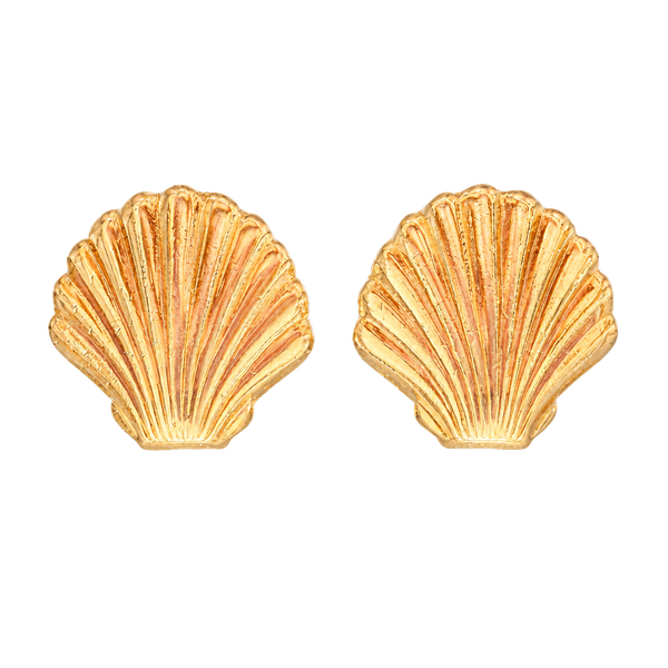 Christian Dior Vintage Gold Tone Sea Shell Clip On Earrings