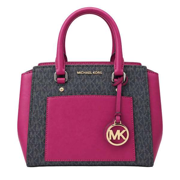 Michael Kors Mercer Brown Monogram Berry Leather Satchel Handbag