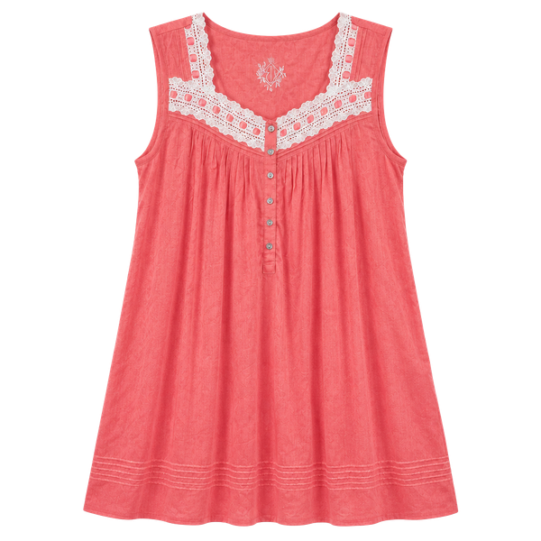 Eileen West Nightgown Size L Pink Eyelet Lace Cotton