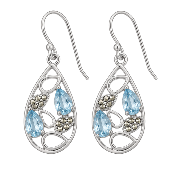 Tori Hill Sterling Silver Marcasite & Blue Glass Teardrop Earrings