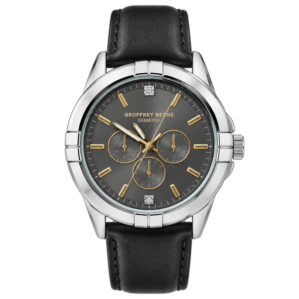 Geoffrey Beene GBA0031GU Men's Gunmetal Diamond Accent Watch Black Leather
