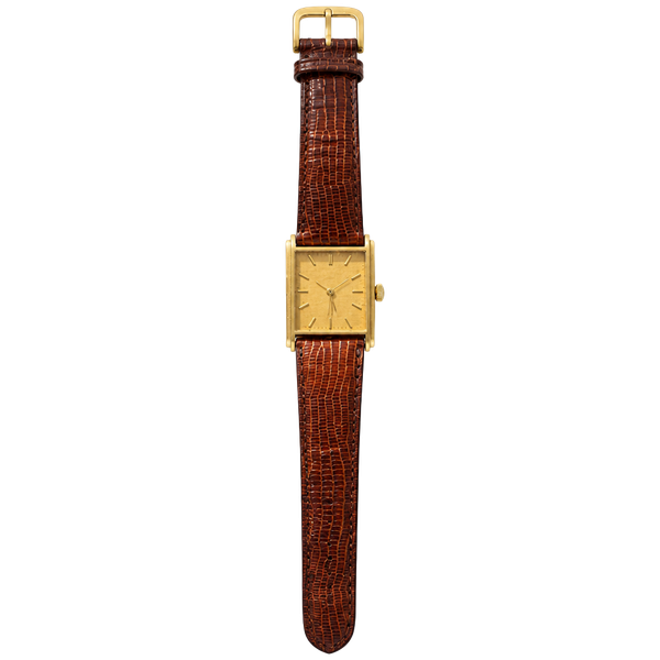 Seiko Quartz Tank Watch 5Y30-5069 Gold Tone Leather Strap