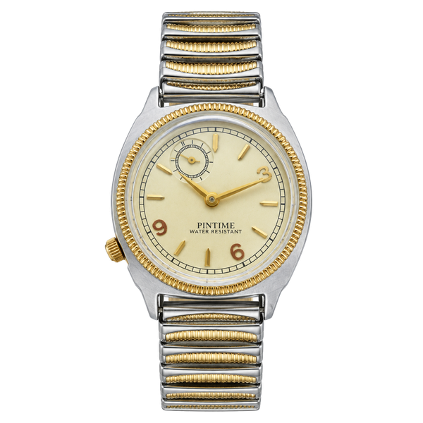 Pintime PT-2548 Vintage Cushion Quartz Watch Two-Tone Expansion Band