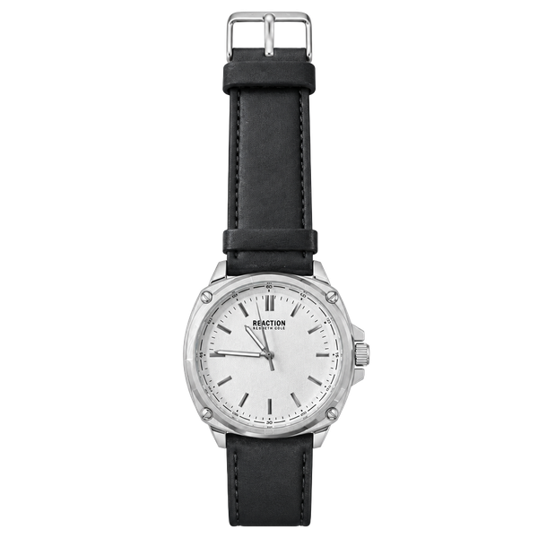 Kenneth Cole Reaction Watch GA70098 Silver Dial Black Leather Strap