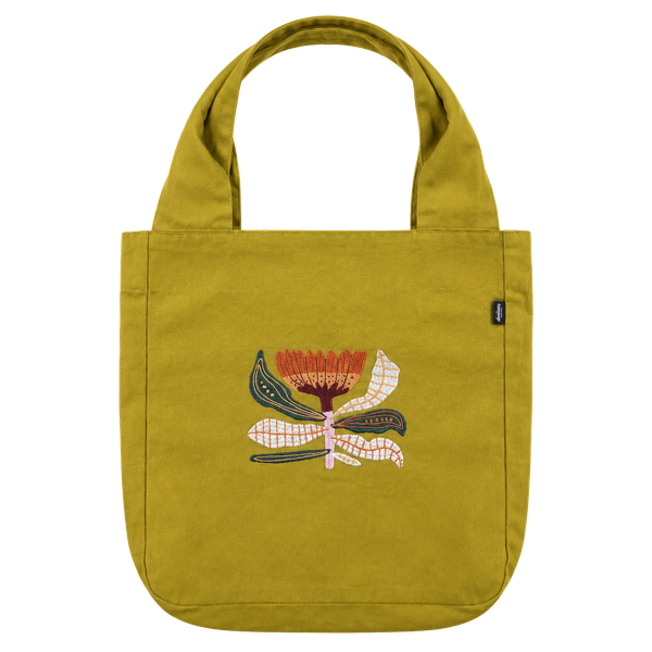 Danica Studio To And Fro Tote Bag Mustard Yellow Floral Embroidered Cotton