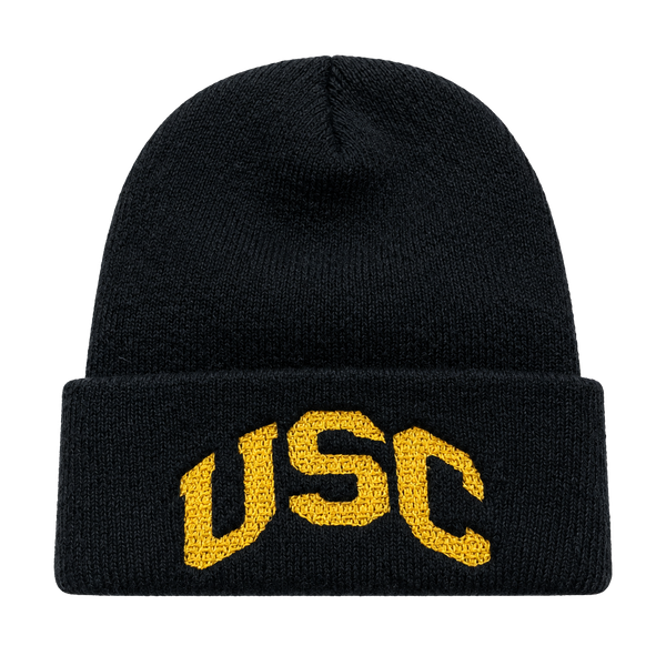 Vintage USC Trojans Cuffed Knit Beanie Black Gold Embroidered Made in USA