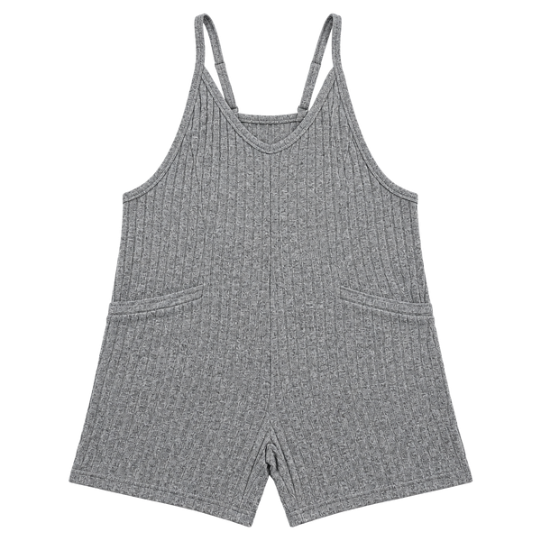 Ekouaer Ribbed Knit Romper Size M Gray Short Overalls Pockets