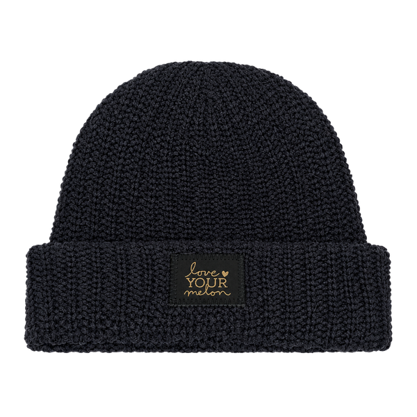 Love Your Melon Black Ribbed Knit Cuffed Beanie Hat