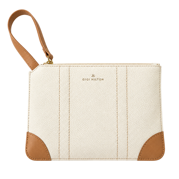Globe-Trotter ANA Amenity Wristlet Pouch Tan White Travel Clutch
