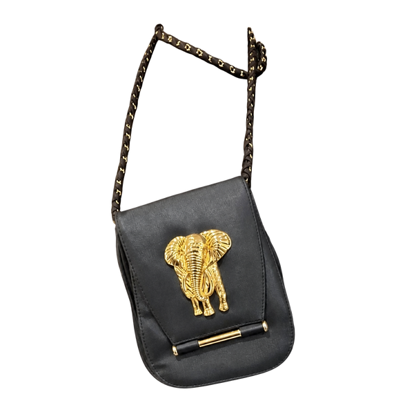 Vintage 1990’s Nima Black Gold Elephant Accent Crossbody Bag Handbag