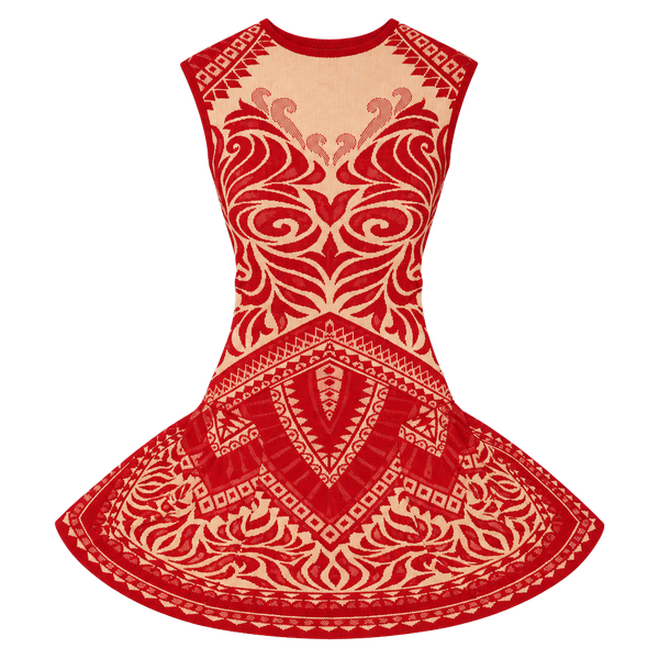 RVN Dress Size M Red White Knit Jacquard Mini Sleeveless