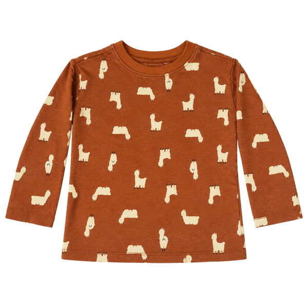 Hanna Andersson Llama Long Sleeve Tee Size 3T Brown Cotton