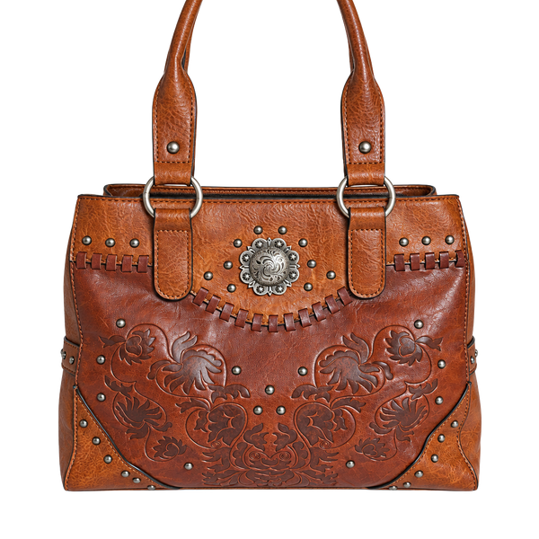 Lavawa Vintage Embossed Concho Studs Shoulder Bag Brown