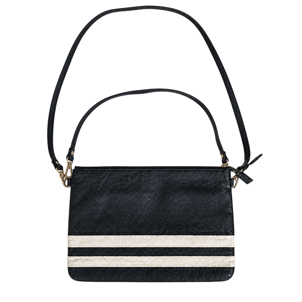 CAROLL Paris Genuine Cowhide Leather Navy Ivory Stripe Shoulder Crossbody Bag