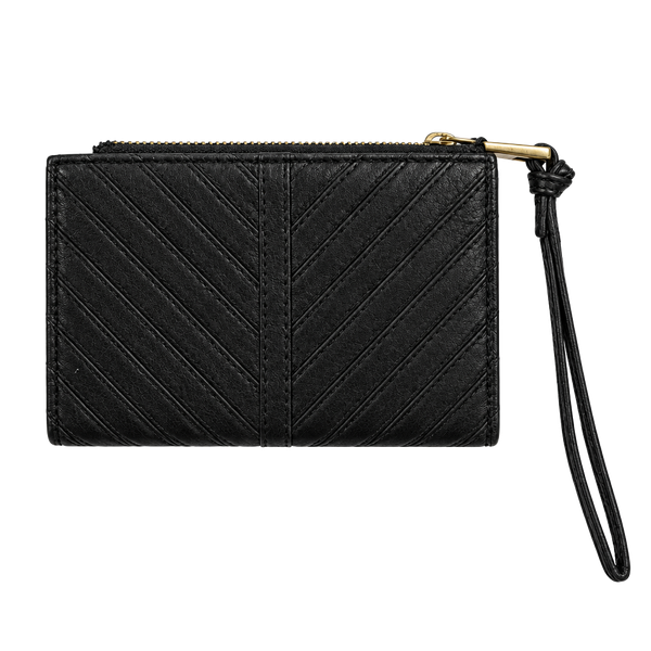 Margot Black Leather Chevron Wristlet Wallet