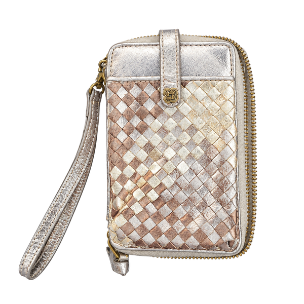 Elliott Lucca Metallic Woven Leather Smartphone Wristlet Wallet