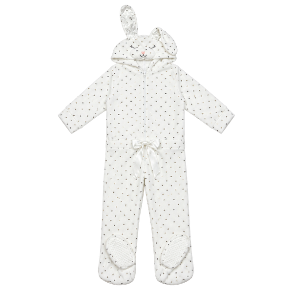 Justice Bunny Hooded Fleece Pajama One Piece Size 12 White Silver Hearts