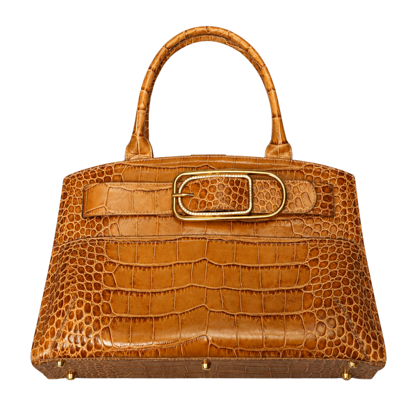 Vintage Furla Croc Embossed Leather Top Handle Bag