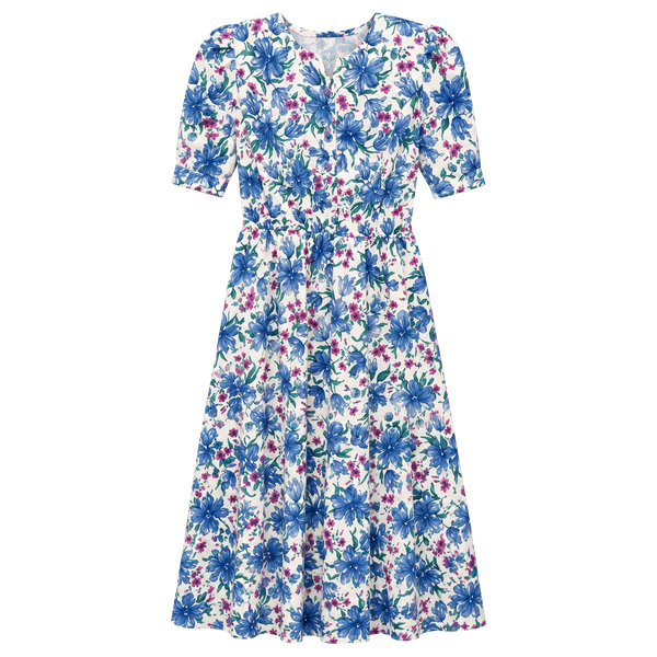 Vintage Tabby Of California Floral Dress Size 14P Blue White Short Sleeve