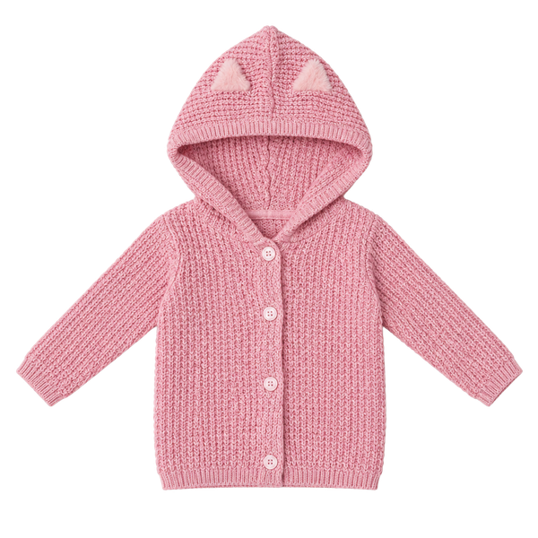 Carter's Pink Hooded Knit Cardigan 6M Cat Ears