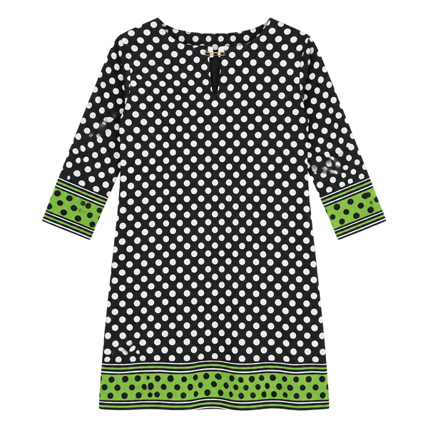 Haani Polka Dot Dress Size XL Black White Green Chain Accent