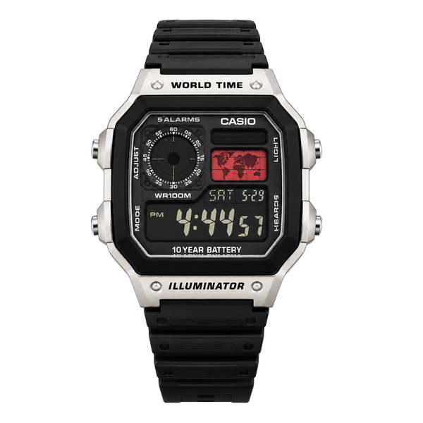 Casio World Time Digital Watch Black Silver CAS63