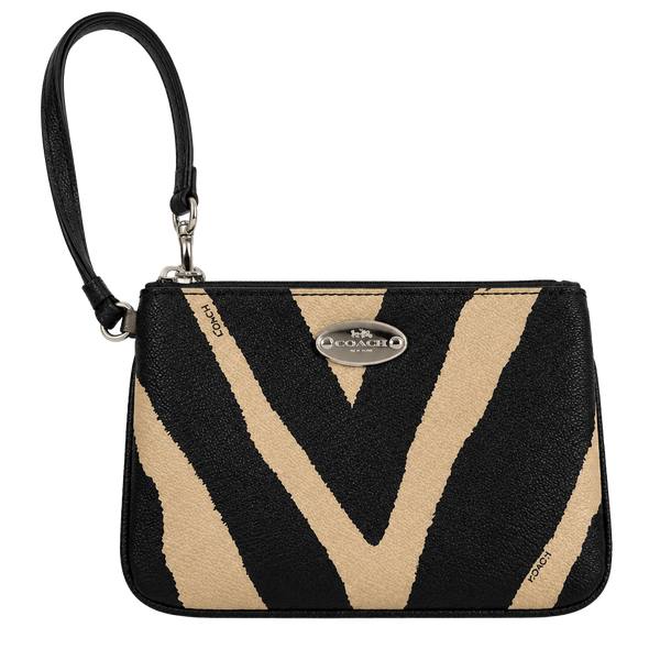 Coach Zebra Print Small Wristlet Black And Cream Leather
