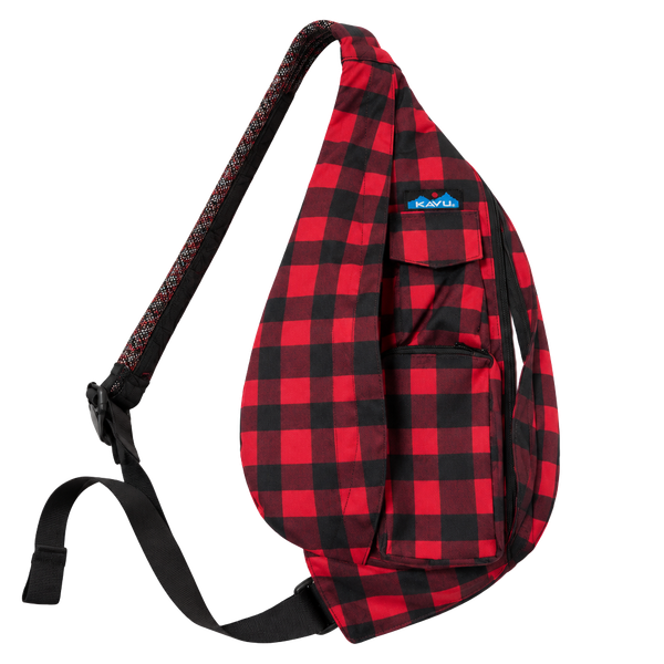 Kavu Rope Bag Red Black Buffalo Plaid Sling Backpack