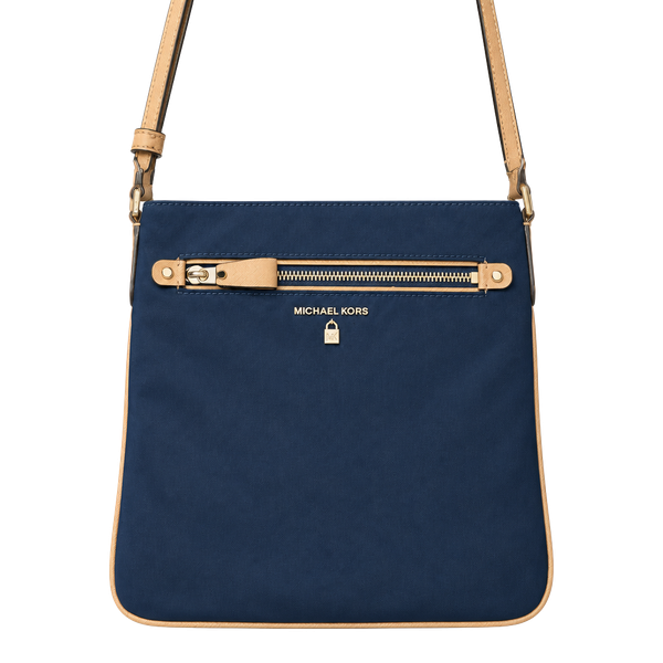 Michael Kors Kelsey Nylon Navy Blue Brown Crossbody Bag