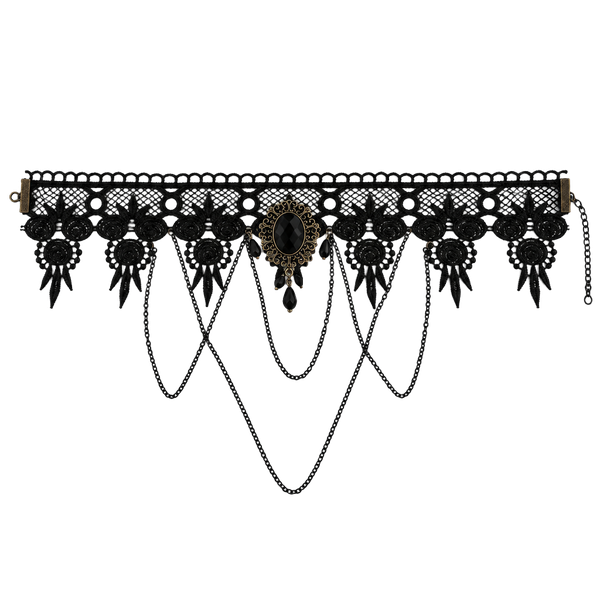 Gothic Black Lace Cameo Choker Necklace Victorian Draped Chain Statement Jewelry