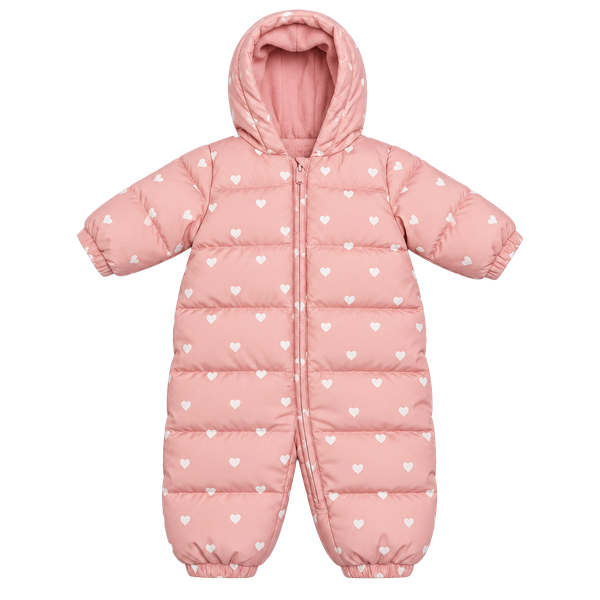 Baby Gap Snowsuit 6-12 Months Pink White Hearts Down Puffer Hooded