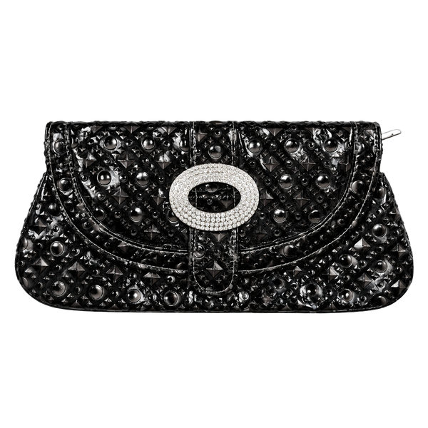 Unbranded Black Patent Clutch Handbag Rhinestone Buckle
