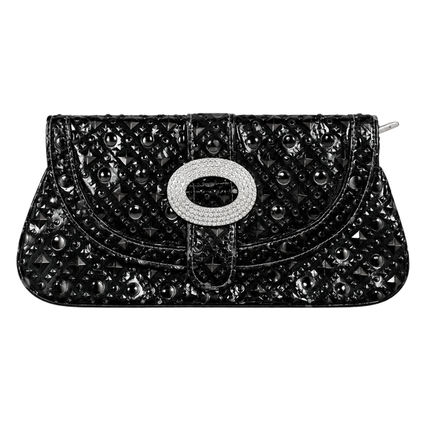 Unbranded Black Patent Rhinestone Buckle Clutch Purse