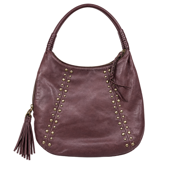 Carlos Blake Brown Leather Studded Shoulder Bag Tassel