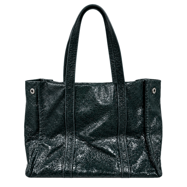 Unbranded Black Glossy Crackled Faux Leather Tote Handbag