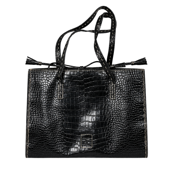 Liz Claiborne Black Croc Embossed Shoulder Tote Bag