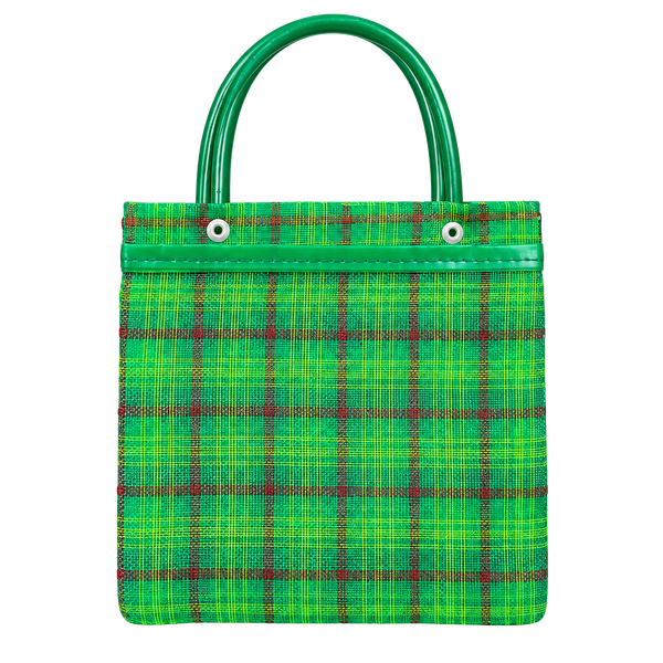 Mexican Mercado Bag Mini Green Plaid Plastic Mesh Tote Purse