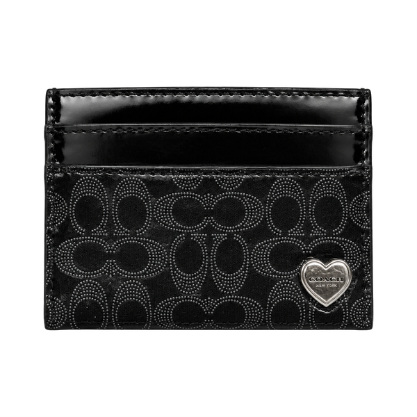 Coach Liquid Gloss Embossed Card Case Black Patent